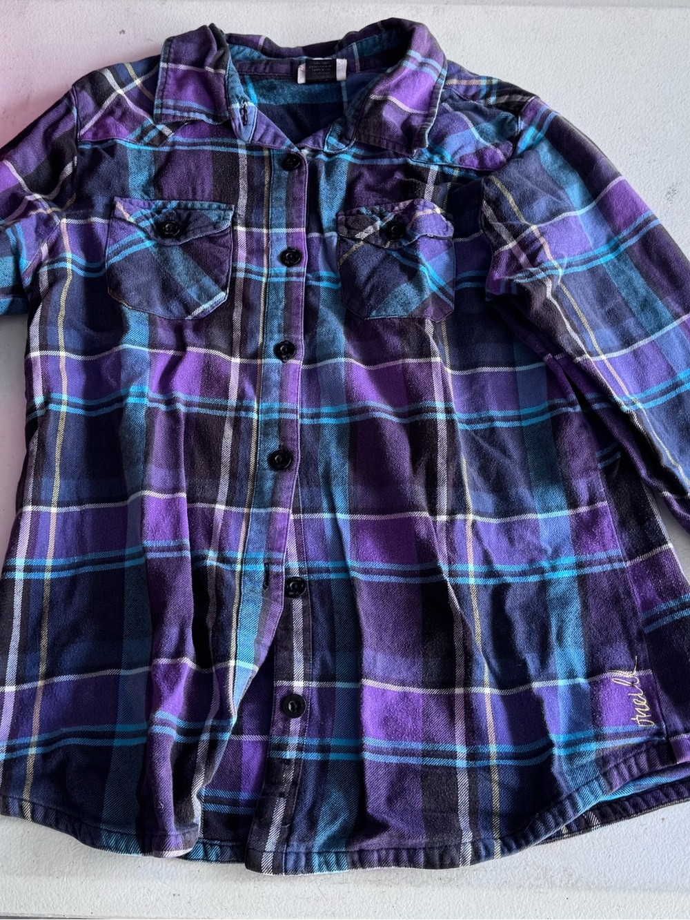 O'Neill Purple and Teal Plaid Shirt Kids XL